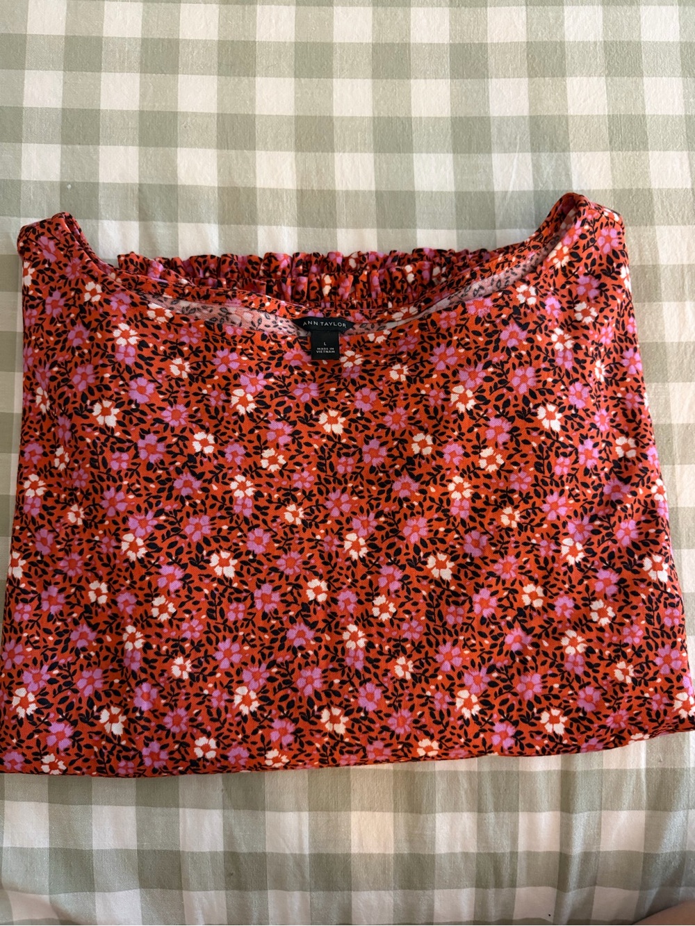 Ann Taylor Red and Pink Floral Elastic-Waist Mini Skirt